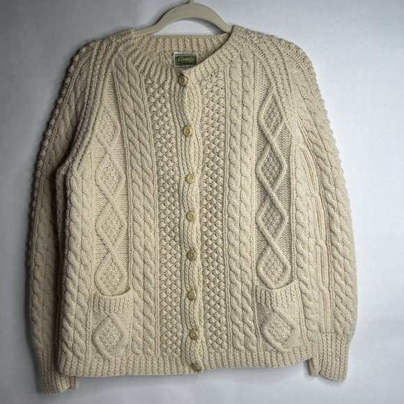 Trimmingham’s of Bermuda Sweaters - Vintage Trimingham's Bermuda Kennedy Adara Ireland CREAM‎ Wool Cable Cardigan M